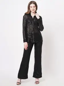 Ashtag Black Embellished Shirt Style Top