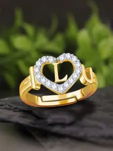 MEENAZ Gold-Plated AD-Studded Alphabet L Adjustable Finger Ring