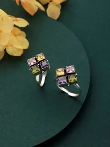 Saraf RS Jewellery Set Of 2 Silver-Plated CZ-Studded Square Toe Rings