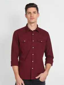 Flying Machine Men Red Opaque Casual Shirt
