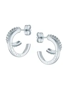Ted Baker Silver-Plated Contemporary Crystal Hoop Earrings