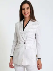 SALT ATTIRE Striped Double-Breasted Comfort-Fit Casual Blazer