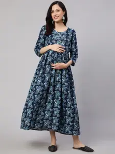 Nayo Floral Print Maternity & Feeding Empire Midi Dress