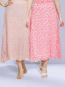 NUEVOSDAMAS Pack Of 2 Floral Printed A-Line Midi Skirts
