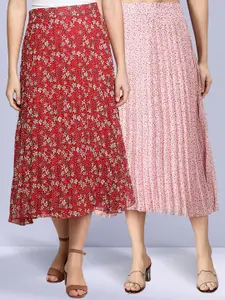 NUEVOSDAMAS Pack Of 2 Printed Georgette A-Line Midi Skirt