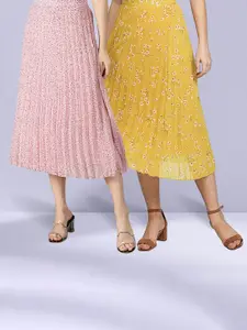 NUEVOSDAMAS Pack of 2 Floral Printed Georgette Midi Skirts