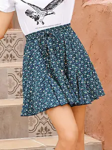 StyleCast Blue Floral Printed Flared Mini Skirt