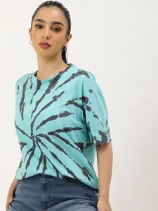 Kook N Keech Tie & Dye Drop-Shoulder Sleeves Pure Cotton Longline Oversize T-shirt