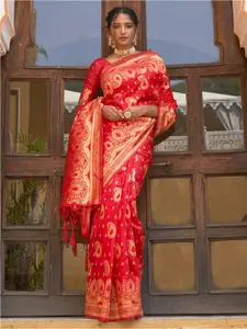 Janasya Paisley Woven Design Zari Banarasi Saree