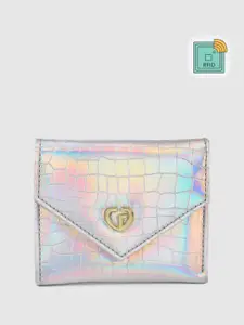 Caprese Women Abstract Textured Envelope Style Three Fold Wallet with Iridescent Effect
