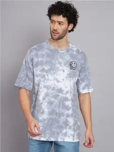 PEPPYZONE Men Grey Dyed Applique Loose T-shirt