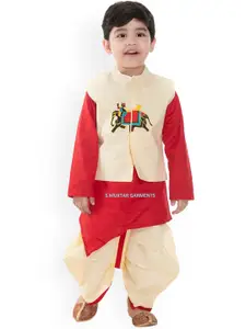 BAESD Boys Straight Kurta with Dhoti Pants & Waistcoat