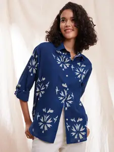 Pink Fort Indigo Cotton Dabu Handblock Shirt