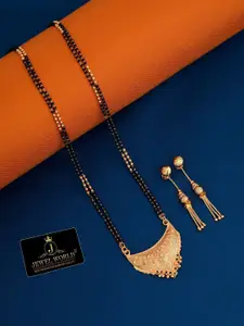 JEWEL WORLD Gold-Plated Beaded Mangalsutra & Earrings