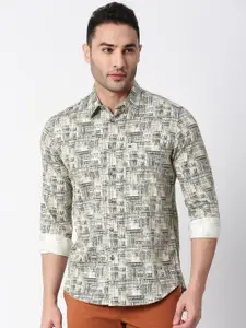 Basics Standard Slim Fit Abstract Printed Cotton Casual Shirt