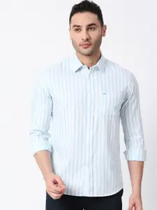 Basics Standard Slim Fit Striped Twill Cotton Casual Shirt