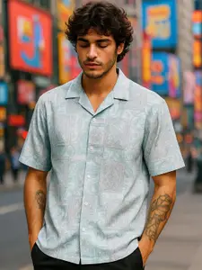 Maniac Trim Ethnic Motifs Printed Cuban Collar Casual Shirt