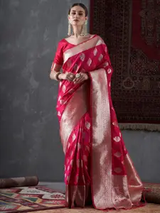 Mitera Pink & Gold-Toned Ethnic Motifs Woven Design Zari Silk Blend Banarasi Saree