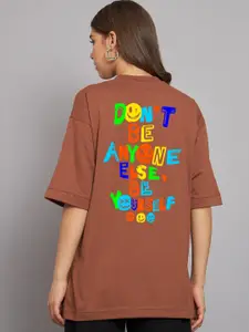 Imsa Moda Typography Printed Oversized Longline Cotton T-shirt