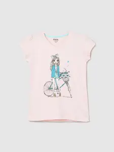 max Girls Graphic Printed Cap Sleeves Pure Cotton T-shirt