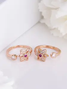 Zavya Women Set of 2 Rose-Gold Plated 925 Pure Silver CZ Studded Toe Rings