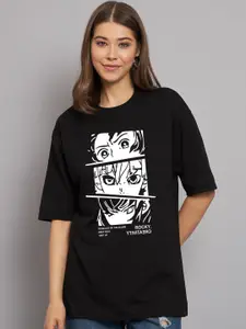 Imsa Moda Demon Slayers Printed Oversized Longline Cotton T-shirt