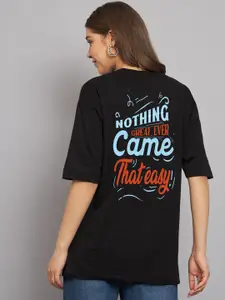 Imsa Moda Typography Printed Drop-Shoulder Sleeves Cotton Oversized T-Shirt