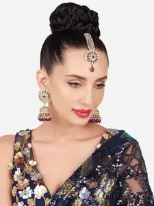 Zaveri Pearls Gold-Plated Kundan Studded & Beaded Necklace & Earrings