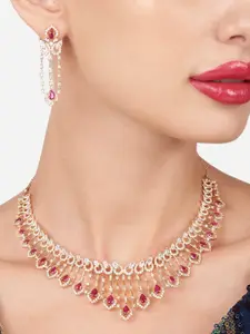 Zaveri Pearls Rose Gold-Plated CZ Studded Necklace & Earrings