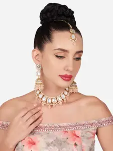 Zaveri Pearls Gold-Plated Kundan-Studded & Beaded Necklace & Earrings