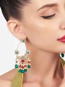 Zaveri Pearls Gold-Plated Kundan -Studded Drop Earrings
