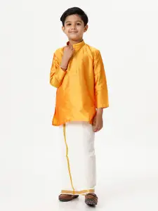 Ramraj Boys Mandarin Collar Full Sleeves Kurta With Dhoti Set
