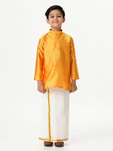 Ramraj Boys Mandarin Collar Full Sleeves Kurta With Dhoti Set