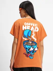 Bewakoof Orange Coffee Head Graphic Printed Boyfriend T-shirt
