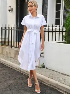 StyleCast White Shirt Collar Tie-Ups Detail Shirt Midi Dress