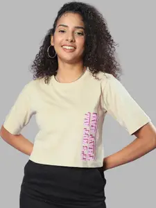 JUNEBERRY Typography Printed Cotton Bio Finish T-shirt