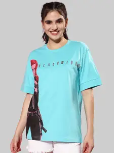 JUNEBERRY Marvel & Caption Marvel Black Widow Printed Drop Shoulder Bio Finish Boxy Tshirt