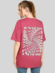 JUNEBERRY Typography Printed Drop Shoulder Sleeves Bio Finish Cotton Oversized T-shirt