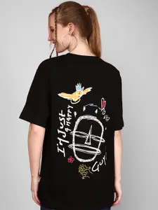 JUNEBERRY Graphic Printed Drop Shoulder Sleeves Bio Finish Cotton Oversized T-shirt