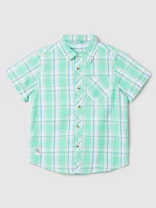 max Boys Tartan Checked  Spread Collar Pure Cotton Casual Shirt