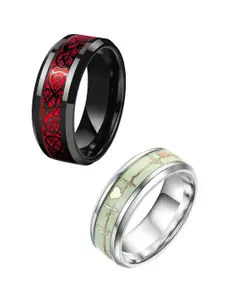MEENAZ Men Set Of 2 Silver-Plated Finger Rings