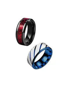 MEENAZ Men Set Of 2 Silver-Plated Finger Rings
