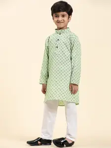 Pro-Ethic STYLE DEVELOPER Boys Green Geometric Printed Cotton Kurta with Pyjamas