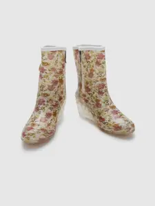 Sole To Soul Women Floral Printed Wedge Heeled Waterproof Non-Slip Rain Boots