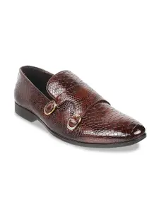 Metro Men Textured Formal Monk Shoes With Buckle Detail