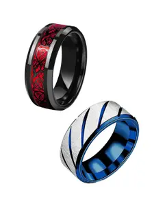 MEENAZ Men Set Of 2 Silver-Plated Finger Rings