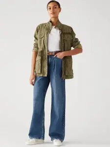 Marks & Spencer Women Wide Leg High-Rise Clean Look Light Fade Cotton & Linen Jeans