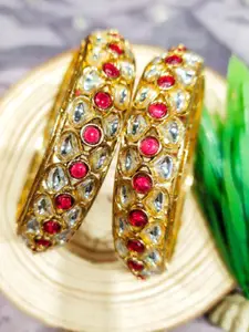 FEMMIBELLA Set Of 2 Gold-Plated Kundan-Studded Bangles