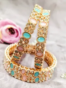 FEMMIBELLA Set Of 4 Rose Gold-Plated Cubic Zirconia Studded Bangles