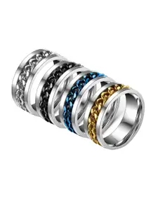 MEENAZ Set Of 4 Silver-Plated Finger Rings
